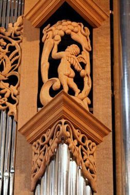 Wood carved angel, cherub sculpture, Fritts pipe organ, Episcopal Church of the Ascension, Seattle, WA